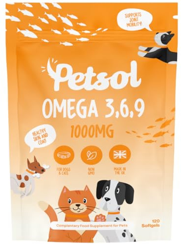 PetSol Omega 3 for Dogs & Cats, Omega 369 Fish Oil for Dogs & Cats 1000mg, 120 Softgel Capsules. Seed & Fish Oil Supplement for Healthy Joints, Skin & Coat, Brain, Heart & Immune Health & Vitality.
