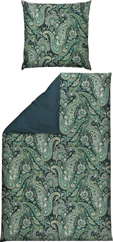 REDBEST Bettwäsche Satin mit Paisley-Muster grün Größe 80x80 cm / 135x200 cm - Seidenglanz, temperaturausgleichend, pflegeleicht, mit Reißverschluss