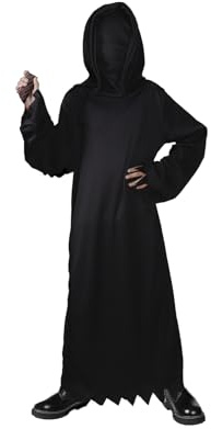 Kinwers DéGuisement Faucheuse Enfant,Noire Halloween Costume Garcon Faucheur Grand Faucille pour 125-135cm
