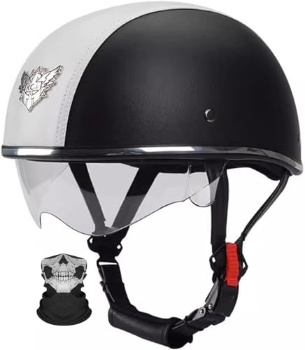 Casco Moto Vintage Semi-Aperto In ABS Con Collare Rimovibile - Casco Scodella Leggero Per Scooter/Cruiser, Fodera In Traspirante, EPS Antishock, Fibbia Rapida Unisex 55-60Cm 3,M