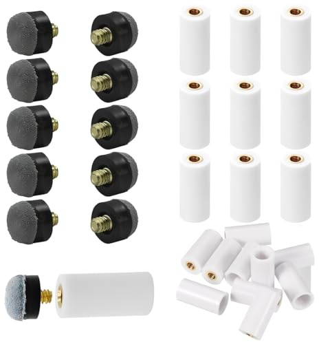 KIRZAX 15 Stück Pool Queue Kopf Ersatz Schraubenkopf mit 12mm Grau Pool Queue Ferrule, Pool Queue Reparatur Tip, Pool Queue Zubehör Set für Pool Queues Snooker Queues