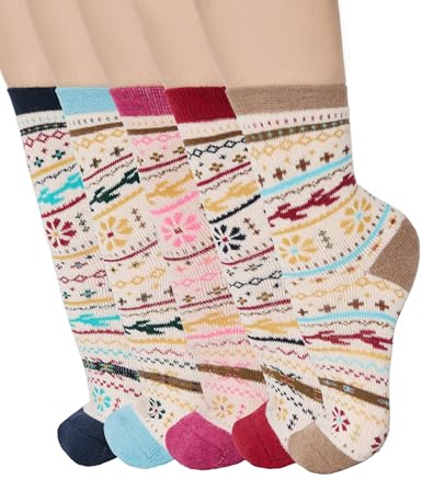 Bresdk Chaussette de Noël Femme Homme Chaussettes Fantaisie Colorées Bonhomme de Neige Christmas Socks Confortable et Respirant, 5 Paire
