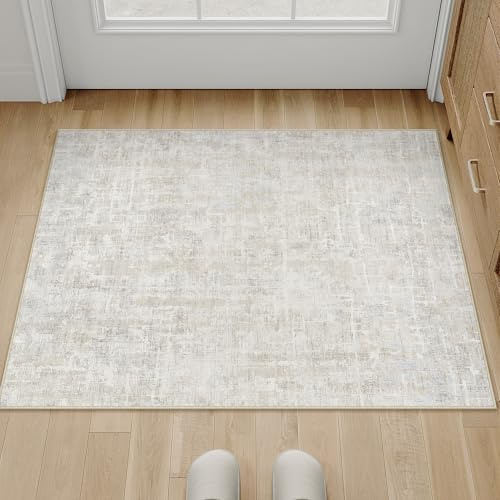 PureCozy Beige Grau Fußmatte Teppich 60x90 Fussmatte Schlafzimmer Teppiche Waschbarer Boho rutschfest Abstrakt Carpet Bettvorleger Büroteppich Kurzflor Weich Kleiner Carpets