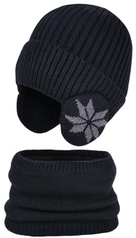 Generisch Bonnets chauds pour filles et garçons avec écharpe d'hiver pour enfant chapeau chapeau écharpe tricot bébé soins, Noir , 4-10 ans