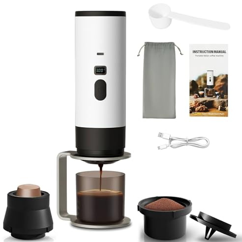 Macchina da Caffè Portatile, Macchina per Caffè Espresso Elettrica 15 bar 2 in 1 Macchina da Caffè da Campeggio Compatibile con Caffè Macinato e Capsule di Caffè per Escursioni, Ufficio e Camper