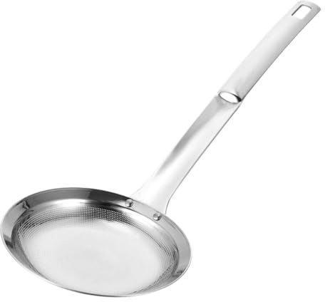 IDEANATEGRATE Colino a Maglia Finissima in Acciaio Inossidabile Grande Capacità, Mestolo Bucato Doppia Funzione per Filtrare Olio e Grasso in Cucina