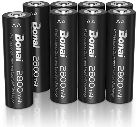 Batterie Ricaricabili AA ad Alta Capacità 2800mAh, Bonai Pile Ricaricabili Stilo AA 1,2V Ni-MH (1200 cicli, Pre-caricate, confezione da 8)