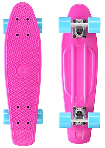 BIKESTAR Vintage Retro Cruiser Skateboard 60mm für Kinder und Erwachsene auch Anfänger ab ca. 6-8 Jahre | Berry & Blau