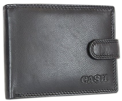 CA$H - portafoglio da uomo con chiusura a scatto - vera pelle – nero