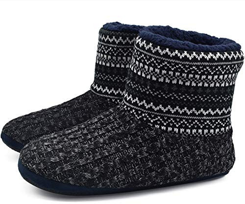 KuaiLu Pantofole Stivaletti Uomo Invernali Chiuse Calde Peluche Antiscivolo | Stivaletto a Maglia Stitch Memory Foam Ciabatte Comode Pelose Lana Cotta Scarpe da Casa