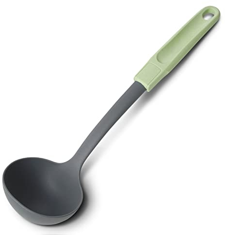 Fackelmann Ecolution Schöpflöffel – Suppenkelle aus Holzfasern und Bio-Kunststoff – 31,5 cm x 9 cm große Schöpfkelle in Mintgrün/Steingrau