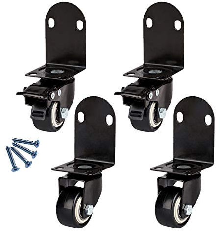 4 Stück Lenkrollen mit L-förmiger Halterung,Möbelrollen für Kinderbett,Rechter Winkel Blumenständer-Rollen,PVC-Material,360° Drehung,Leise,Schwarz,Mit Schrauben (40MM/1.5in,2Bremse+2Universal)
