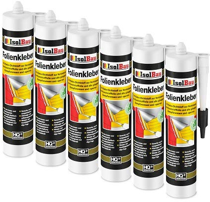 Isolbau Profi Folienkleber - 6 x 450 g Bauelastischer 1K Klebe-Dichtstoff zur Verklebung von Kunststofffolie, Dampfbremsen & Dampfsperren