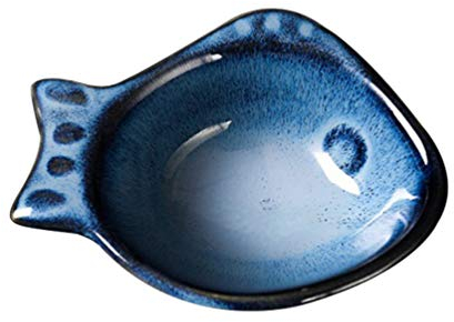 Hemoton - Piatti per salsa in ceramica, a forma di pesce, per condimenti, aperitivi, deserto, spuntini, per casa, ristorante (blu)
