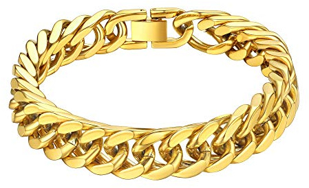 ChainsHouse Pulseras Hombre de 8mm 12mm 17mm Ancho Cadenas Cuadradas con Cierre Seguro, 19cm 21cm 23cm Largo