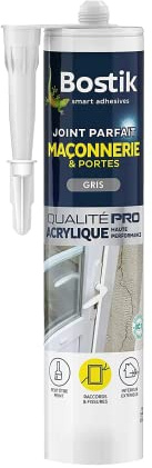 Bostik Mastic d’Étanchéité Joint Parfait Maçonnerie et Portes - 280 ml | Jointe Tous Matériaux et Colmate les Fissures - Intérieur et Extérieur Sous Abri - Formule Acrylique - Couleur : Gris