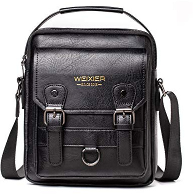 FANDARE Umhängetasche Herren Schultertaschen Arbeitstasche für 7,9 Zoll Tablet Crossbody Messenger Bags Wasserdicht Handtasche PU Männerhandtasche für Arbeit Schule Outdoor Reise Schulranzen Schwarz