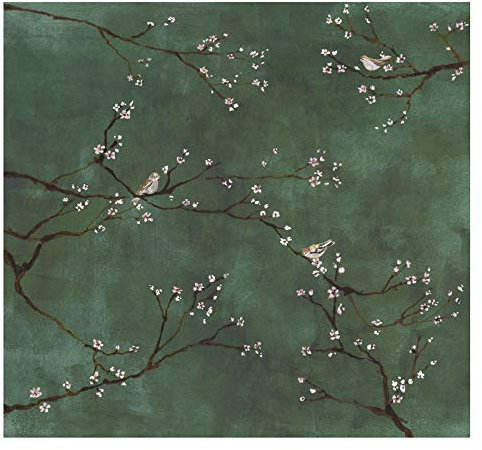 Graham & Brown Art for the Home Fresque panoramique Cerisiers japonais Oiseaux 280x300cm Vert | Revêtement Mural, Tapisserie | Pour Salon, Chambre