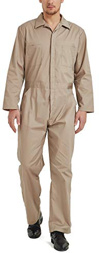 TOPTIE Men's Long Sleeve Coverall, Khaki Coverall Snap and Zip-Front Coverall Lightweight Work Wear Suit
