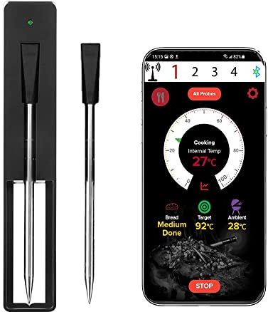 Meat Mate BBQ Meat Thermometer Twin Pack | 30M Long Range, Smart, Wireless, Assisted Food Cooking Thermometer For The Oven, Grill, Kitchen, BBQ,Smoker, Rotisserie with Bluetooth Connectivity
