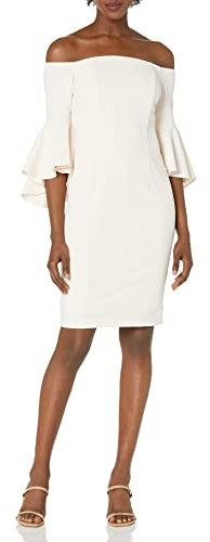 Calvin Klein Damen Schulterfreies Etuikleid mit Rüschenärmeln Cocktailkleid, Blossom, 34