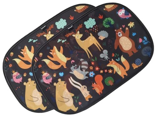 Enovoe Paquete de 2 parasoles para Ventana de Coche de Dibujos Animados de Animales para niños, 21 x 14 Pulgadas, parasoles para bebé, protección contra deslumbramiento y Rayos UV, para tu Hijo,