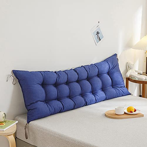 CHENGZ Rückenkissen Sofa Bett Rückenstützkissen Lendenkissen Lesekissen Kopfteil Rückenpolster Mit Riemen Rückenlehnen Schlafsaal Bank Wasserdichtem Nachahmung Leinen,Blue-90×45cm