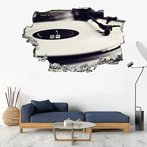 Wandsticker 3D Durchbruch Grammophon Wandtattoo kinderzimmer Deko Musik Wand Aufkleber Selbstklebend Wanddurchbruch Wandsticker Wandbild für Junge Mädchen Teenager Zimmer Wohnzimmer Schlafzimmer