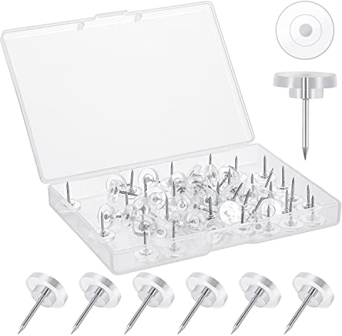 60 Stück Transparente Reißzwecken, 16mm Pinnwandnadeln Flach Reißnägel Deko mit Aufbewahrungsbox für Wand Pinnwand Korktafel
