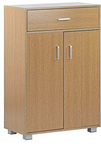 Brigros Wehome - Mobiletto Multiuso 2 Ante Battenti Con 5 Ripiani E 1 Cassetto, Adatto A Diversi Utilizzi Come Mobile Ingresso, Mobiletto Bagno, Mobiletto Cucina, 63x95 Cm (Rovere)