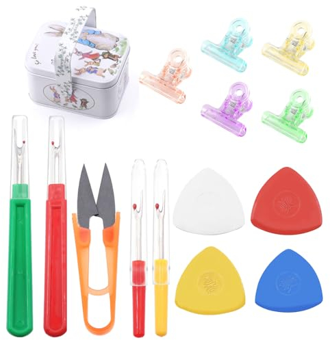 Glarks 106pcs Naht Rippers Kit, 4pcs Naht Rippers, 1st Faden Snips, 100pcs Mehrzweck Nähclips verschiedene Farben mit einer niedlichen Zinn Box für Dekoration, Handwerk und Nähwerkzeug