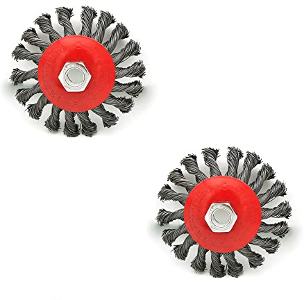 Wheel Wire Brush, 100mm Steel Knot Wire Brush, Rotary Twist Knot Wire Brush for Rust, Paint Removal, Sanding, Set of 2