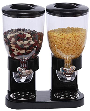 fikujap Cereal Dispenser Machine Tank Kitchen Storage Box Grain Food Grain Cans Container Multi-Grain Barrel Household Double Dispenser Cereal,for Bulk Grains, Cereals, Nuts, Beans and Rice,Black