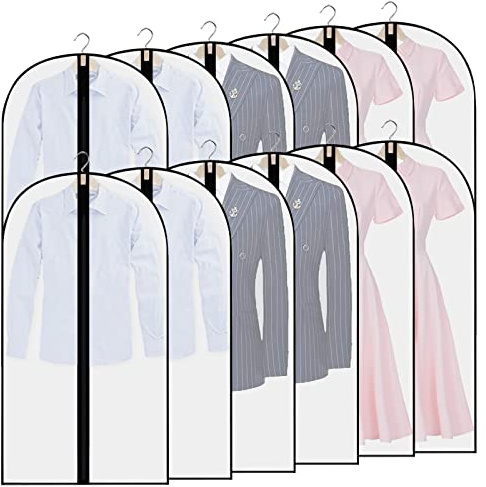 12pcs Fundas de Ropa, 60×100cm Bolsa Transparente Cremallera Cubiertas A Prueba Polvo Impermeables y con Humedad para Trajes,Vestidos,Camisas