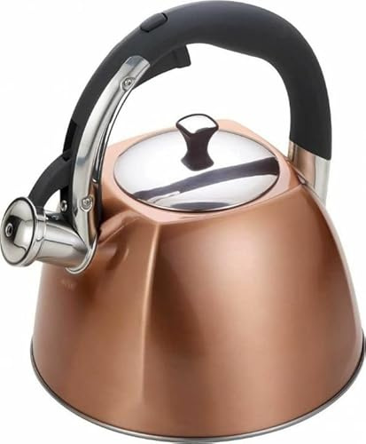 Luckyberg Moderne Wasserkessel Induktion Pfeifkessel aus Edelstahl, Teekessel für alle Kochplatten, Flötenkessel, Wasserkocher für Tee Kaffee, ca 3,0L (Kupfer matt)