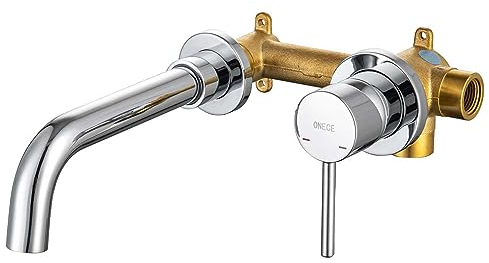 ONECE Rubinetto Bagno Lavabo a Muro, Miscelatore Incorporato in Ottone, Rubinetti Monocomando Nascosto Girevole a 360°, Aeratore Rimovibile, Cromato