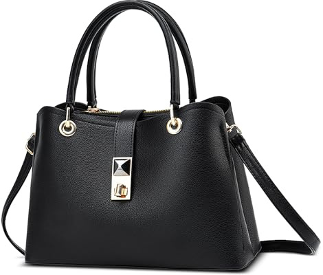 FOLOVEYA Schönsten Damen Handtasche Frauen Henkeltaschen Elegant Top-Griff Taschen Mode Umhängetasche Shopper Schultertasche PU Leder für Arbeiten Reisen Dating Schwarz