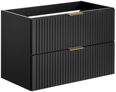 Vente-unique-Mobile sotto lavabo sospeso con scanalature L80 cm Nero - ZEVARA