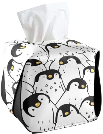 CaTaKu Taschentuchbox-Abdeckung, quadratisch, Pinguin, schwarz-weiß, Taschentuchbox-Halter, PU-Leder, Kleenex-Tücherboxen, Würfel, Gesichtstücher-Organizer für Auto, Badezimmer, Büro