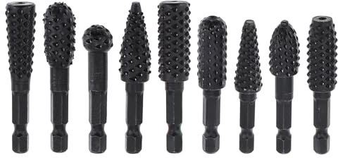 Omninmo 10pcs Rotary Burr Wood Carving Rasp Files Set for Woodworking Carving & Rubber Deburring, Shaping and Grooving, with 1/4 Hex Shank Wood Carving Rasp Files