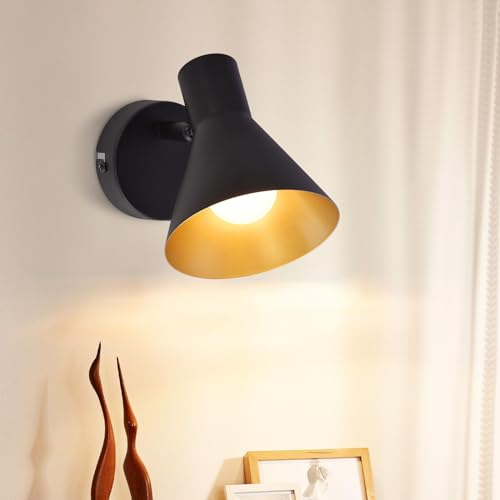 ZMH Lampada da parete per interni Nera - Faretto da parete vintage Corridoio stile industriale Camera da letto retrò E14 Piccola illuminazione da parete in metallo Soggiorno Cucina Scala Letto
