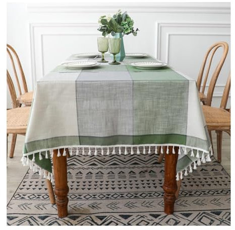 Gualiy Nappe Rectangulaire en Tissu, Nappe 140x180CM Polyester Nappe Anti Tache sans Repassage Plaid avec Glands Nappe de Table pour Table Basse, Cuisine Table à Manger, Vert