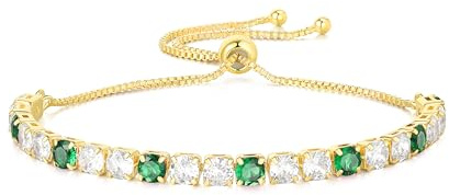GW EinstellbarTennisarmbänder für Damen Armkette Gold, Zirkonia Kristall Armbänder für Frauen