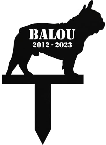 INDIGOS UG - Piquet funéraire chien – Bouledogue français – 50 cm – Piquet commémoratif résistant aux intempéries comme décoration funéraire – Personnalisable avec nom et date au choix –