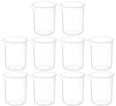 PATIKIL Vasos medidores de 50 ml, 10 vasos de polipropileno graduados con boquilla para experimentos de laboratorio, hornear y cocinar, transparentes