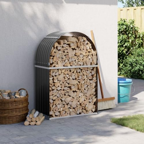 Homgoday Kaminholzunterstand Brennholzunterstand Holzunterstand Kaminholzregal Brennholzregal Brennholzlager Holzlager Kaminholzständer Anthrazit 80x45x120 cm Verzinkter Stahl