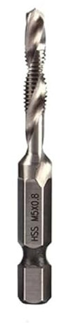 1PC Tap Drill Bit Hex Shank HSS Threaded Bit Screw Machine Compound Tap Hss Taps Countersink Deburr M3 M4 M5 M6 M8 M10 Hand Tool (Size : M5)