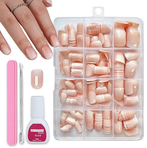 Falsche Nägel Tips Set - 240 Stück Press On Nails Kurz Square Nageltips Soft Gel Nail Tips, Weiß Nude Gradient Natürliche Künstlich Falsche Nägel zum Aufkleben für Frauen DIY (Nude Gradient, 240x)