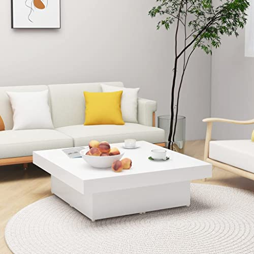prissent Couchtisch 90x90x28cm Weiß Holzwerkstoff Gartentisch Camping Tisch Nachtkästchen Beistelltisch Outdoor Pflanztisch Side Table Tischplatte Wohnzimmertisch Modern