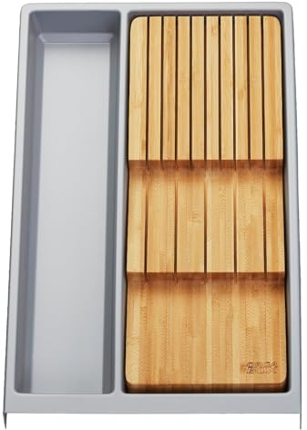 Orga-Box SOTECH Mehrzweckeinsatz SEPARADO Individual silbergrau genarbt | (300 x 474 x 51 mm) Schubladeneinsatz ab 40cm Schrankbreite inkl. Bambus Messereinsatz für bis zu 9 Messer